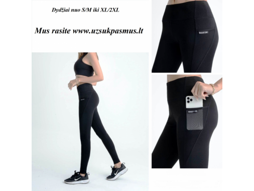  Sportinės tamprės su kišenėmis ir aukštu juos