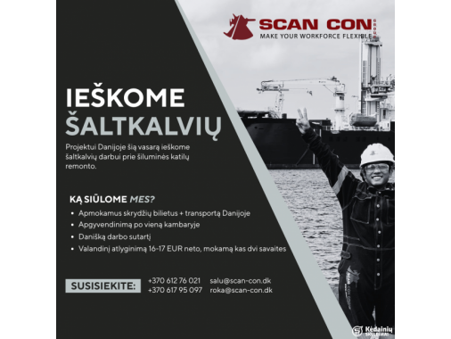  Darbas šaltkalviams Danijoje